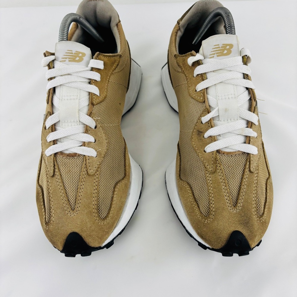 New Balance 327 Tan Beige Suede Mesh Running Sneakers MS327LC1 Mens Sz 9.5 - Picture 3 of 12